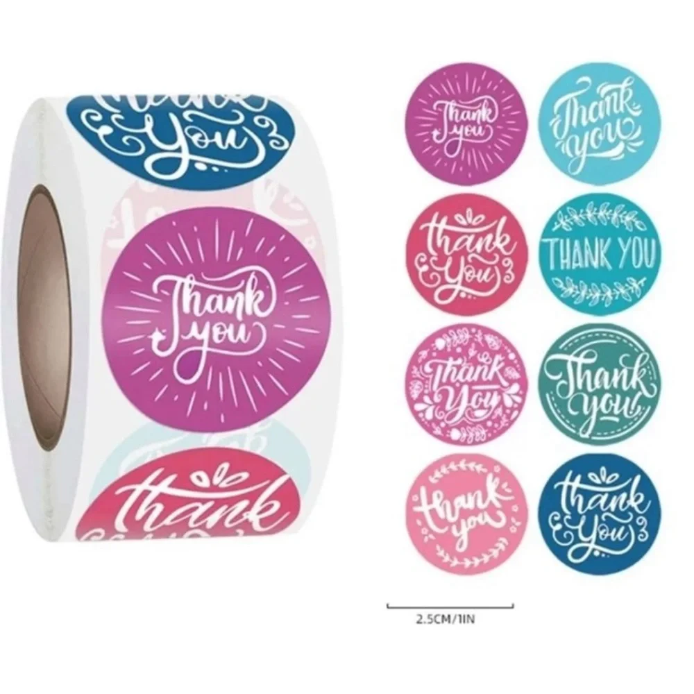500!! 1-inch Thank You Stickers Packaging